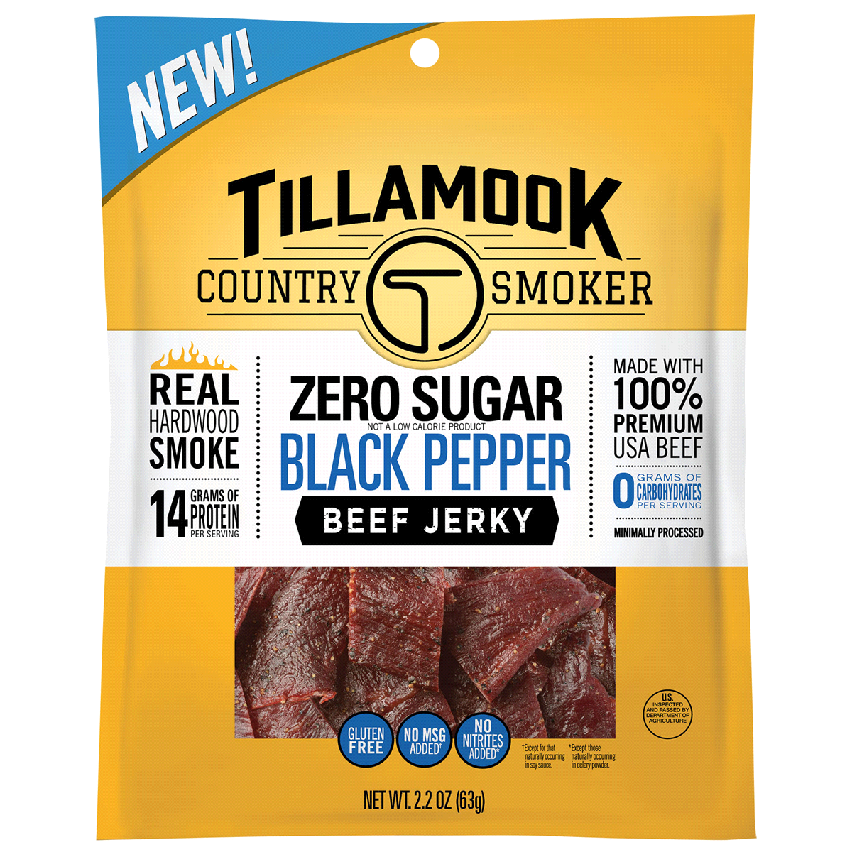 slide 1 of 1, Tillamook Country Smoker Zero Sugar Black Pepper Beef Jerky 2.2 oz, 