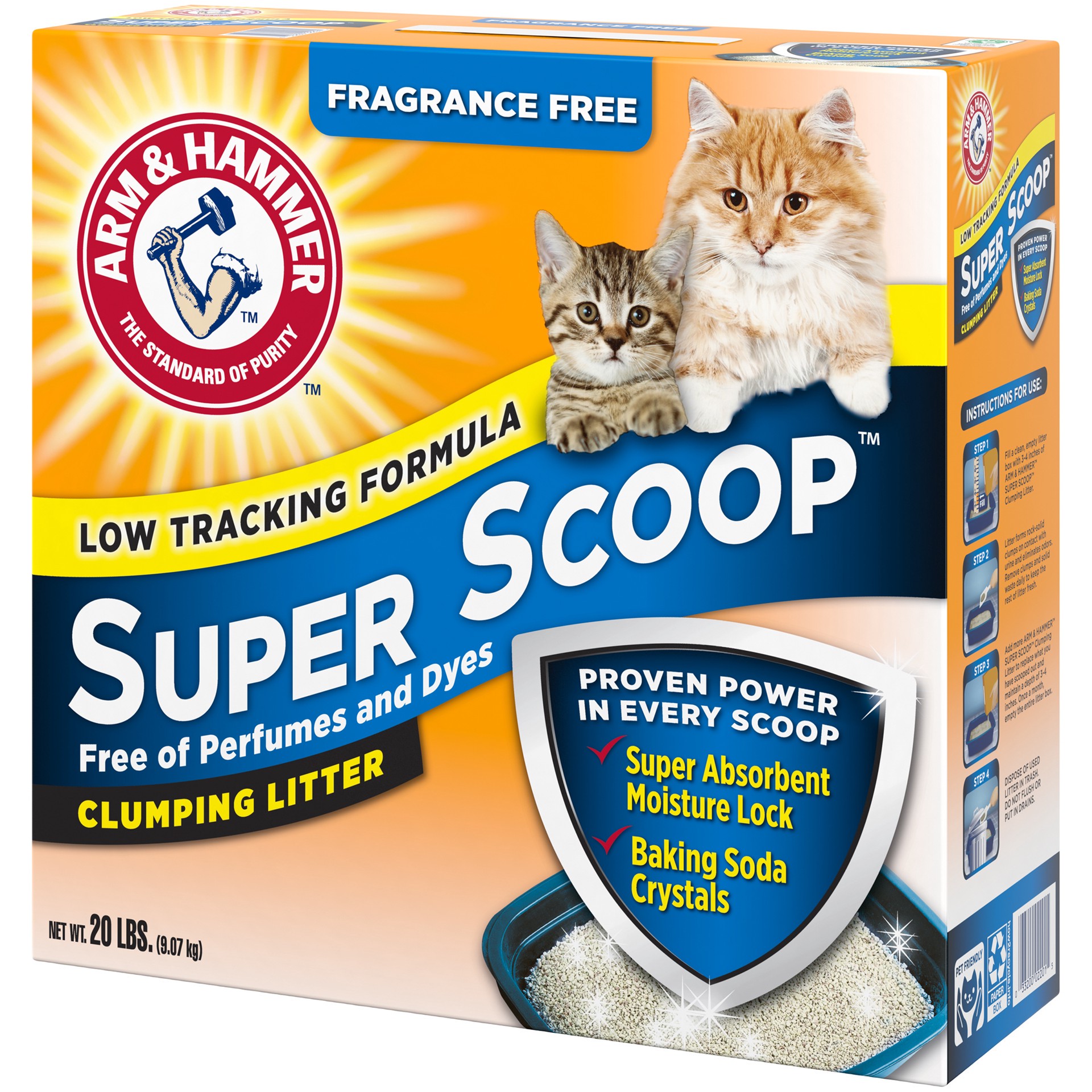 slide 4 of 5, Arm & Hammer Super Scoop Clumping Litter, Fragrance Free, 20 lb