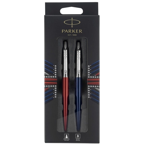 slide 1 of 7, Parker Jotter London Duo Pen Set, Fine Point, 1.0 Mm, Red/Blue Barrel, Red/Blue Ink, Pack Of 2 Pens, 2 ct
