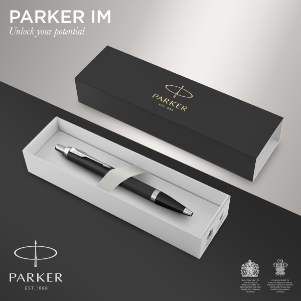 slide 4 of 5, Parker Im Ballpoint Pen, Medium Point, 0.7 Mm, Matte Black/Chrome Barrel, Blue Ink, 1 ct