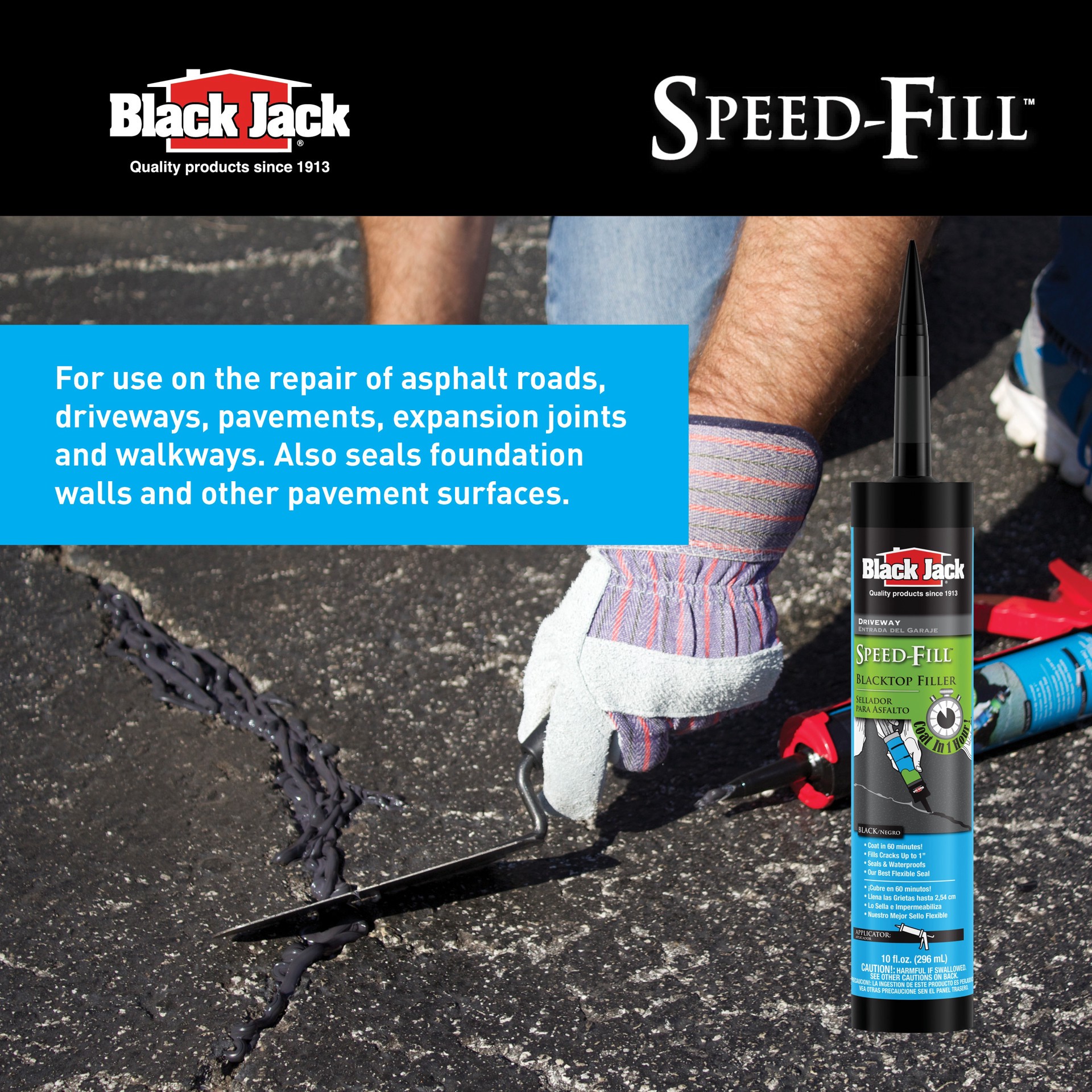 slide 4 of 6, BLACK JACK Speed-Fill#8482 10 Fluid ounce(s) Asphalt Crack Filler, 1 ct