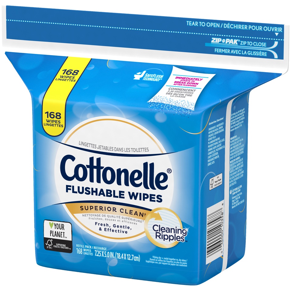 slide 3 of 3, Cottonelle Fresh Care Flushable Wet Wipes, Adult Wet Wipes, 1 Refill Pack, 168 Wipes per Pack (168 Total Flushable Wipes), 168 ct