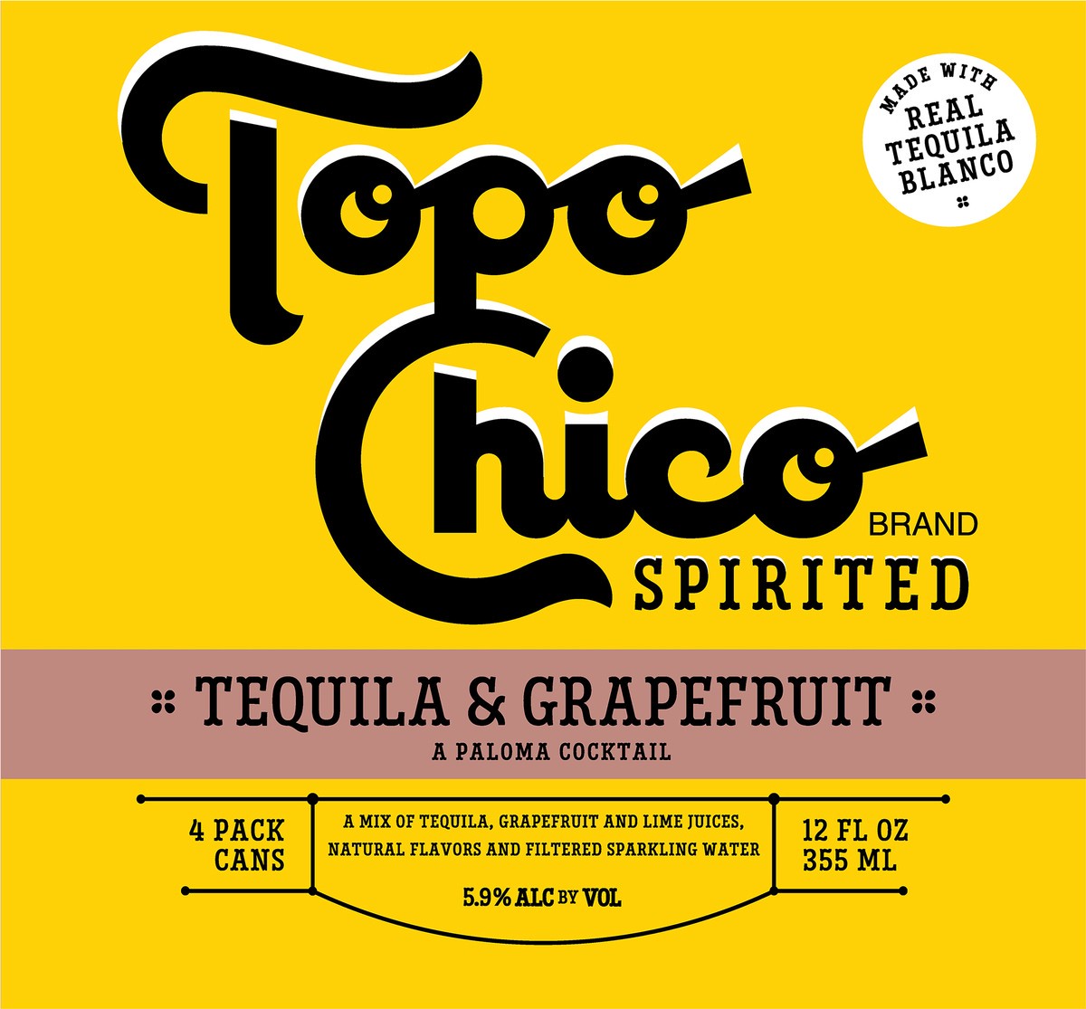 slide 8 of 9, Topo Chico Spirited Tequila & Grapefruit Cocktail, 4 Pack, 12 fl oz Cans, 5.9% ABV, 12 fl oz