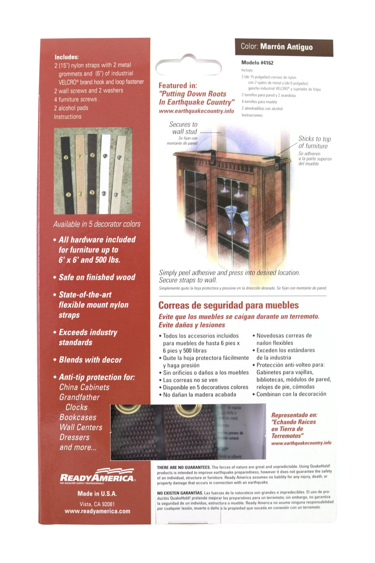 slide 2 of 6, QuakeHOLD! Antique Brown Furniture Safety Strap, 1 ct