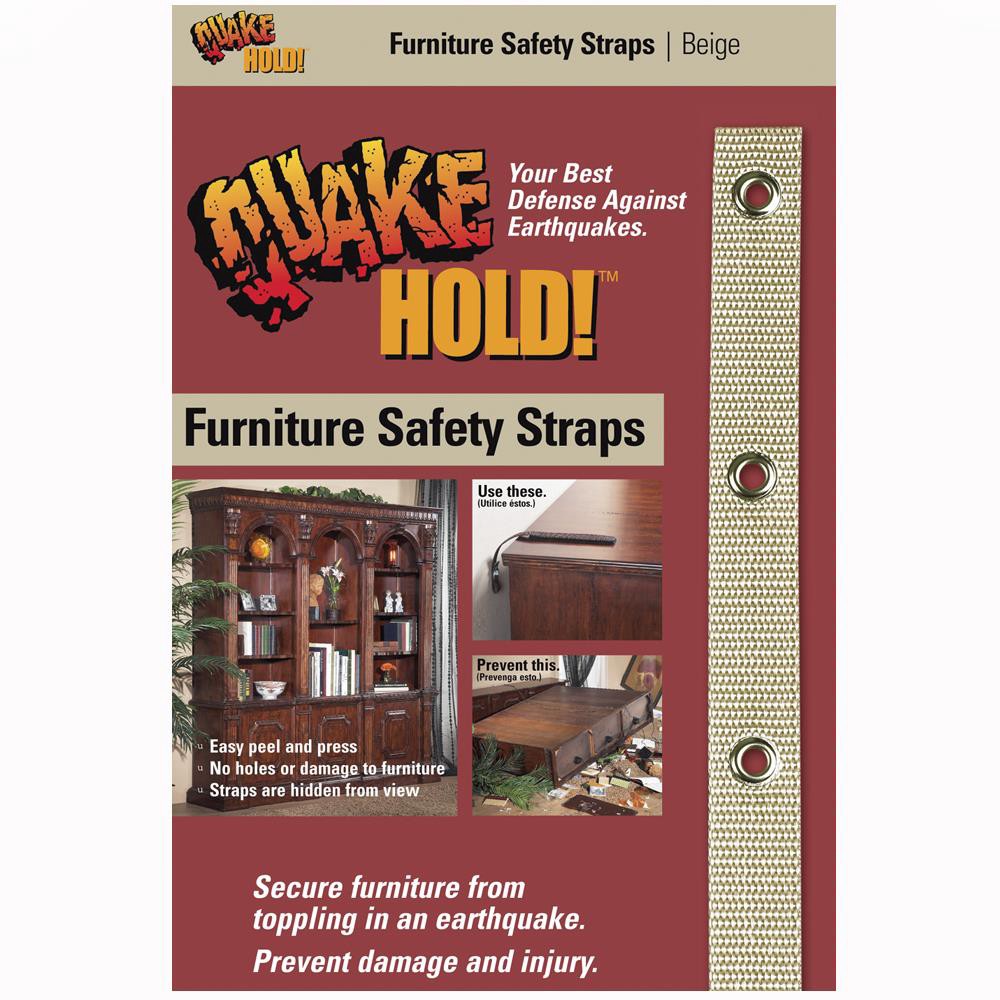 slide 1 of 6, QuakeHOLD! 15-in Self-Adhesive Furniture Securing Straps with Hook & Loop Fastening - Off-White Nylon Material, 1 ct