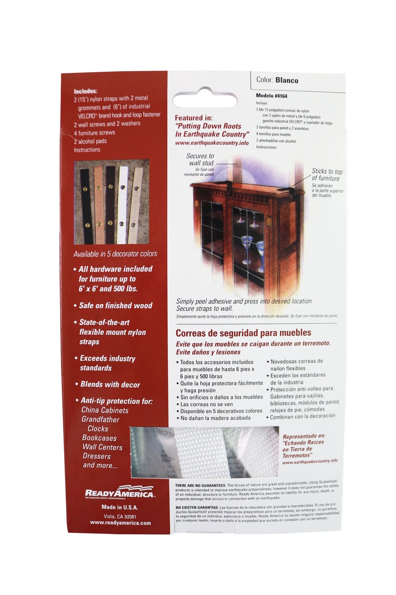 slide 2 of 6, QuakeHOLD! Furniture Securing Straps - 15-in Nylon Straps with Hook & Loop Fastening, Self-Adhesive, White - Prevent Tip/Fall, Safe on Wood Furniture, 1 ct