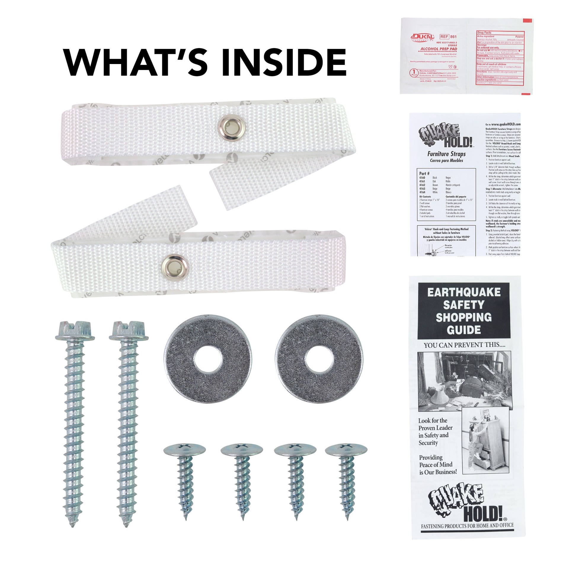 slide 4 of 6, QuakeHOLD! Furniture Securing Straps - 15-in Nylon Straps with Hook & Loop Fastening, Self-Adhesive, White - Prevent Tip/Fall, Safe on Wood Furniture, 1 ct