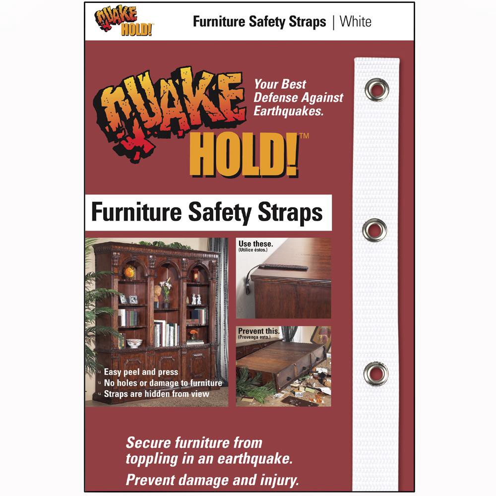 slide 1 of 6, QuakeHOLD! Furniture Securing Straps - 15-in Nylon Straps with Hook & Loop Fastening, Self-Adhesive, White - Prevent Tip/Fall, Safe on Wood Furniture, 1 ct