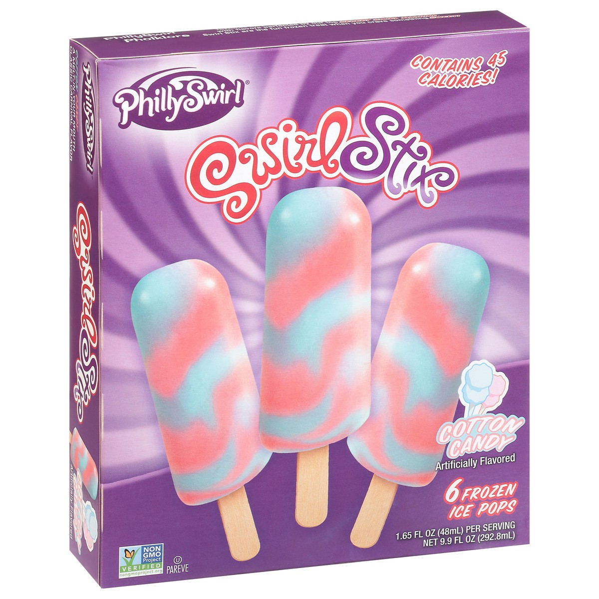 slide 3 of 9, PhillySwirl SwirlStix Cotton Candy Frozen Ice Pops 6 - 1.65 fl oz Packs, 9.9 oz