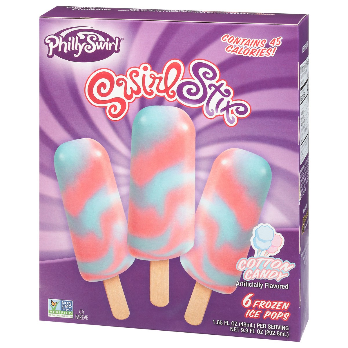 slide 9 of 9, PhillySwirl SwirlStix Cotton Candy Frozen Ice Pops 6 - 1.65 fl oz Packs, 9.9 oz