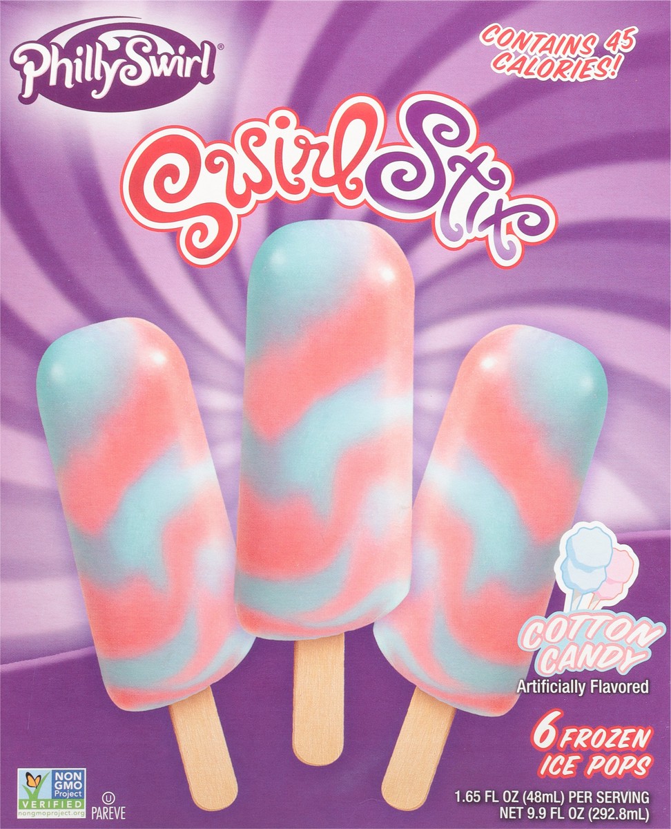 slide 8 of 9, PhillySwirl SwirlStix Cotton Candy Frozen Ice Pops 6 - 1.65 fl oz Packs, 9.9 oz