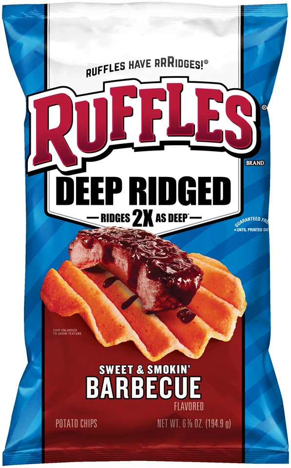 slide 1 of 3, Ruffles Deep Ridged Sweet & Smokin Barbecue Potato Chips Bag, 6.88 oz