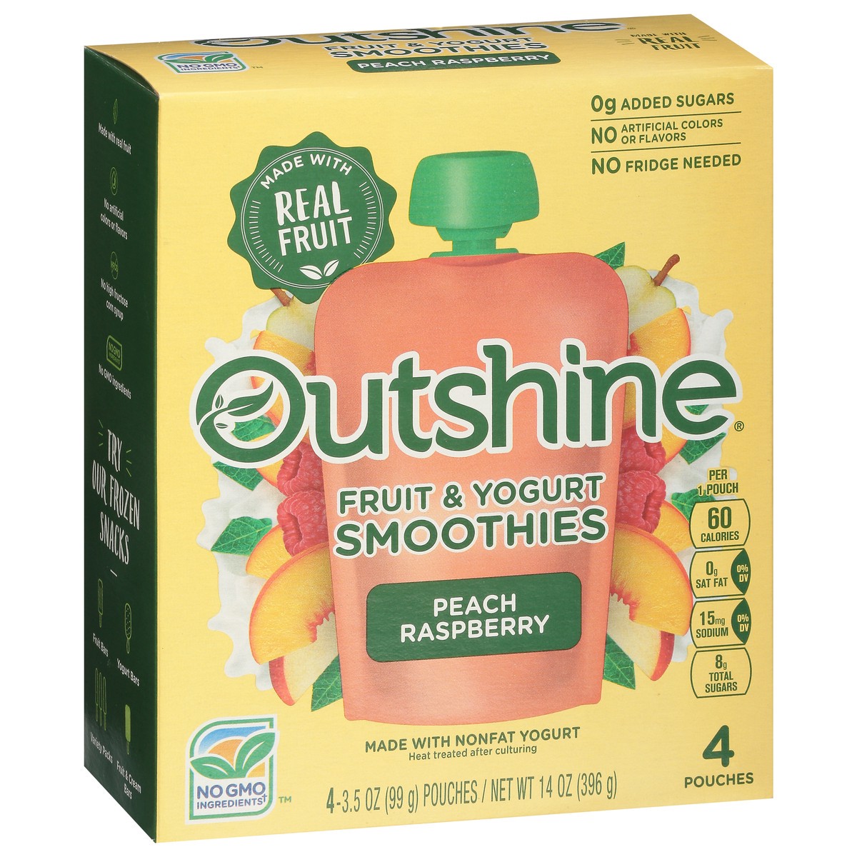 slide 2 of 9, Outshine Peach Raspberry Fruit & Yogurt Smoothies 4 - 3.5 oz Pouches, 4 ct