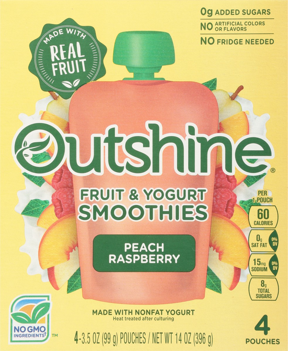 slide 6 of 9, Outshine Peach Raspberry Fruit & Yogurt Smoothies 4 - 3.5 oz Pouches, 4 ct