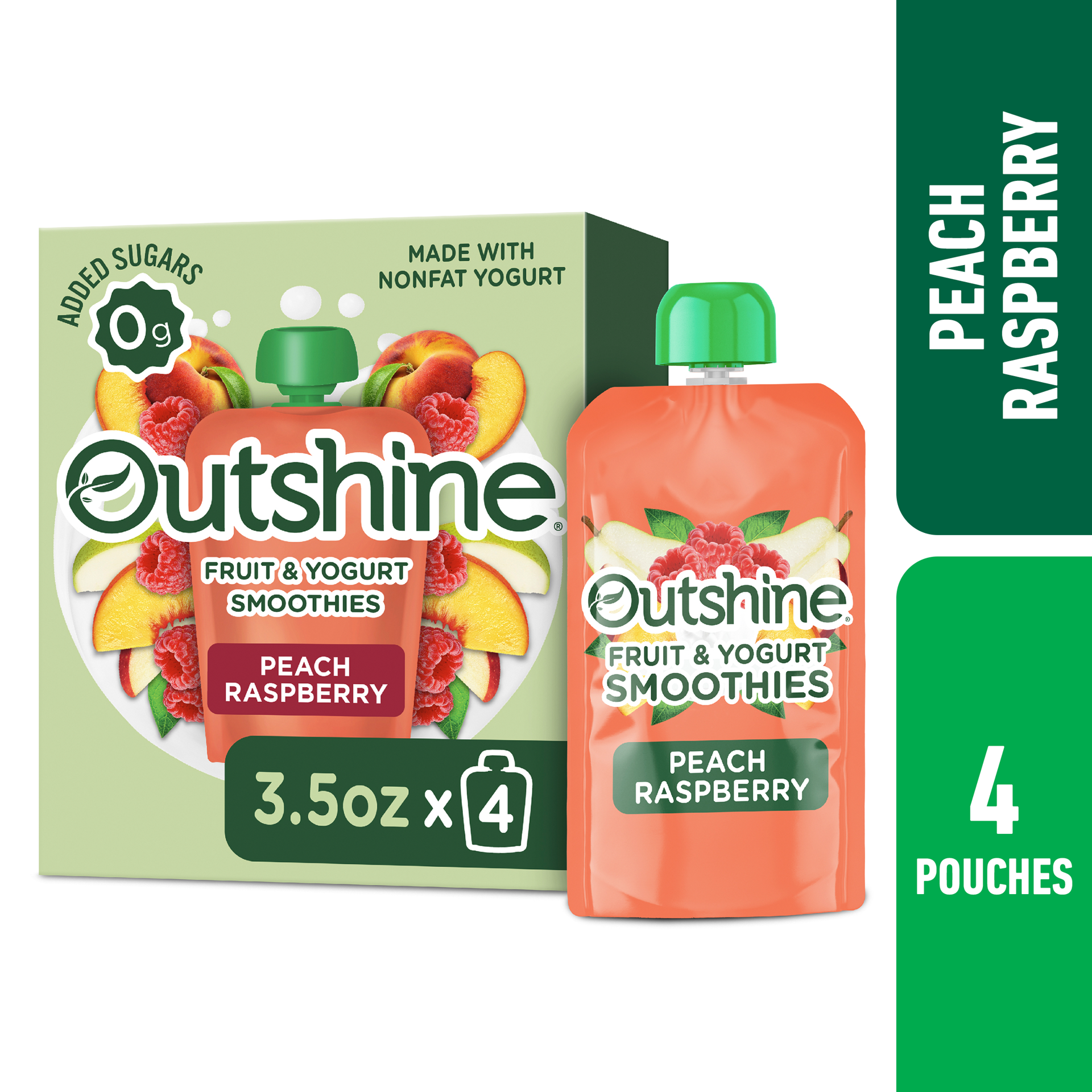 slide 1 of 9, Outshine Fruit & Yogurt Smoothie Peach Raspberry, 4-Pack of 3.5oz Fruit & Yogurt Pouches, 3.5 oz