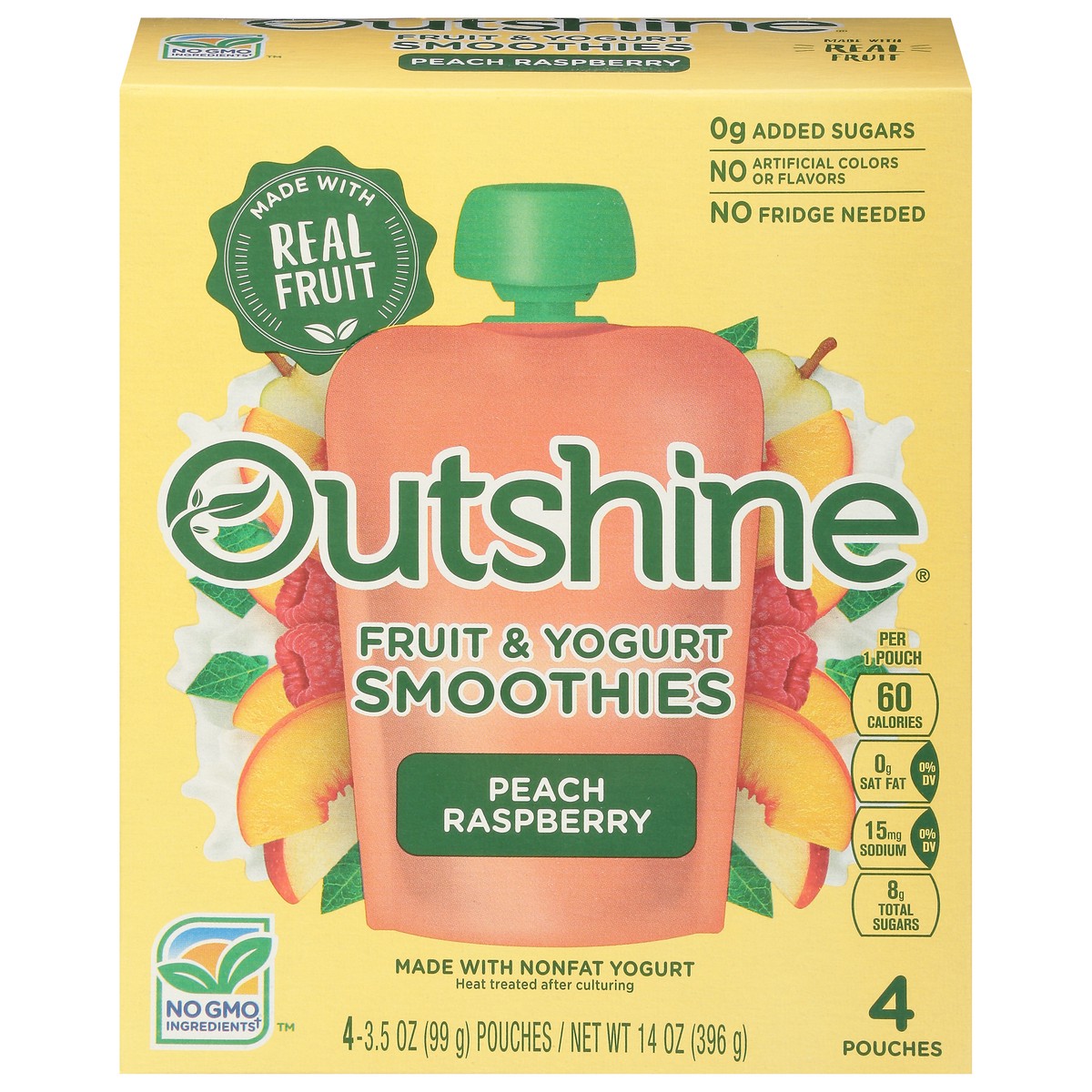 slide 1 of 9, Outshine Peach Raspberry Fruit & Yogurt Smoothies 4 - 3.5 oz Pouches, 4 ct