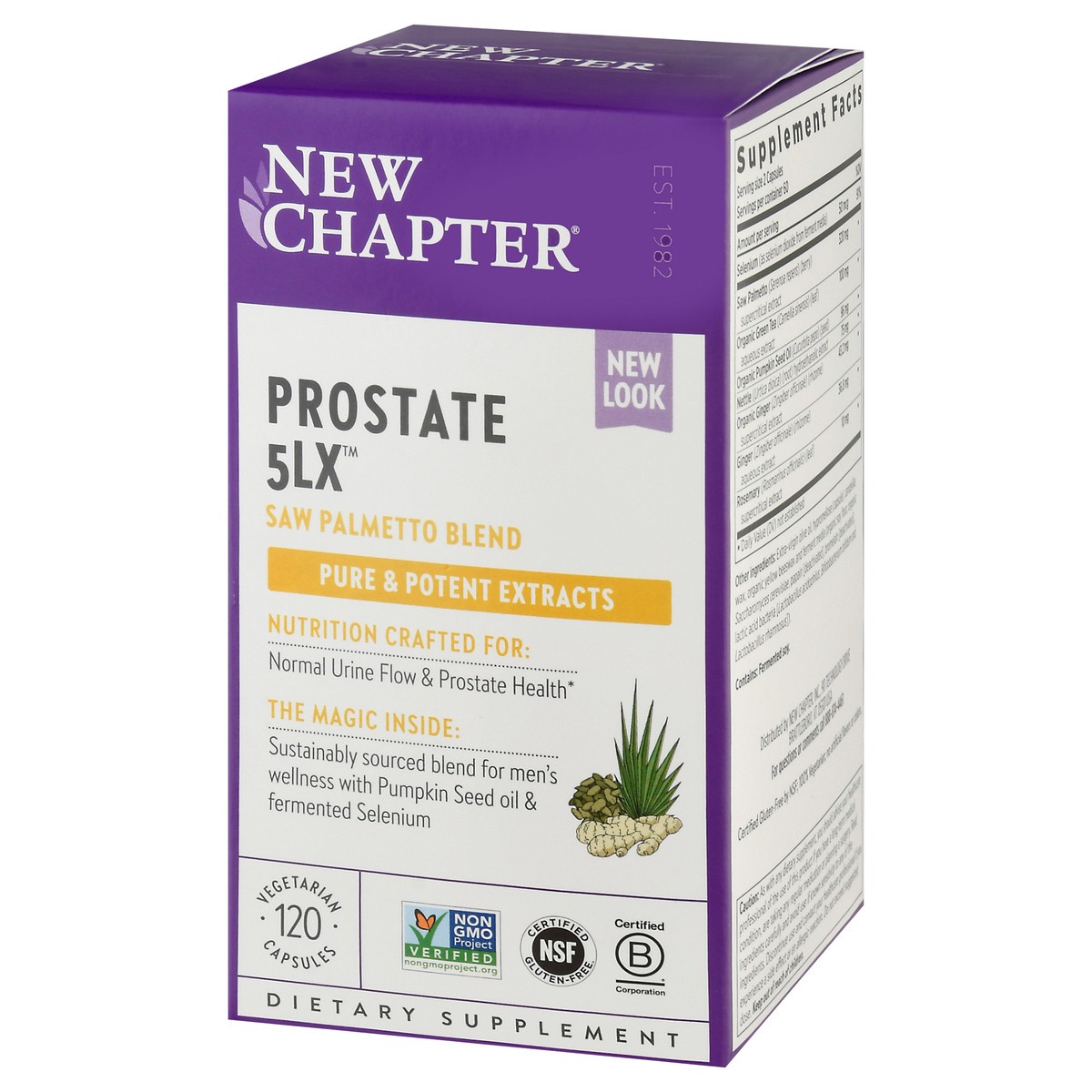 slide 3 of 9, New Chapter Prostate 5LX Saw Palmetto Blend Vegetarian Capsules 120 ea Box, 120 ct