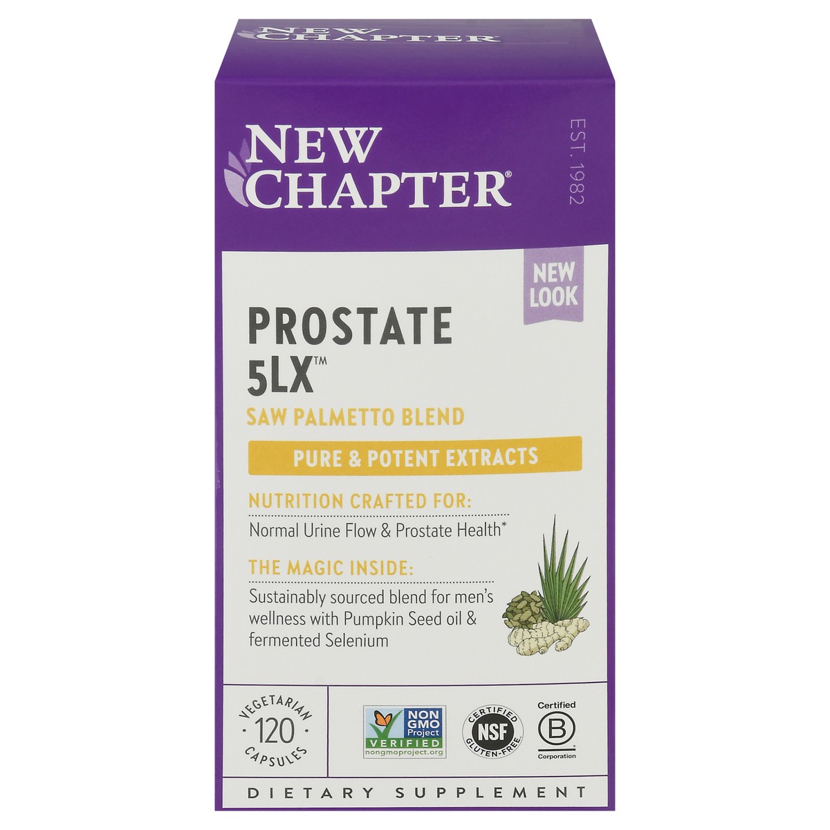 slide 1 of 9, New Chapter Prostate 5LX Saw Palmetto Blend Vegetarian Capsules 120 ea Box, 120 ct