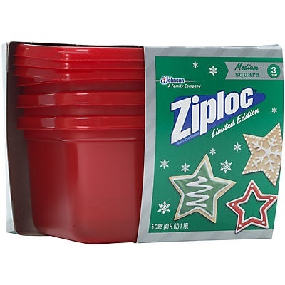 slide 1 of 1, Ziploc Holiday Medium Square Red Containers, 3 ct