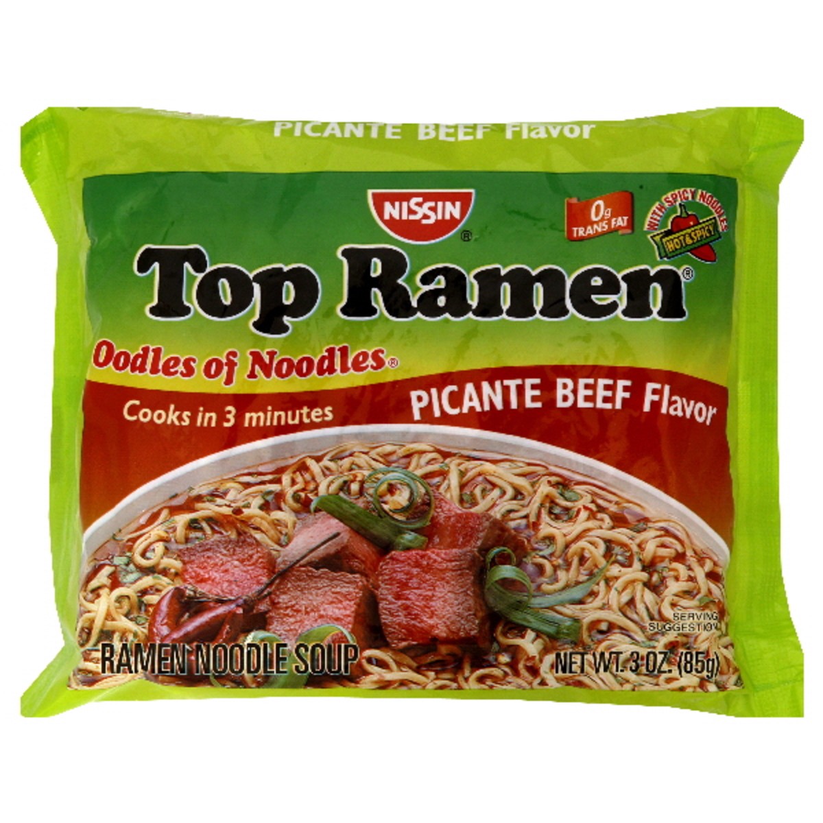 slide 2 of 2, Nissin Top Ramen Hot & Spicy Beef Ramen Noodle Soup 3 oz, 3 oz