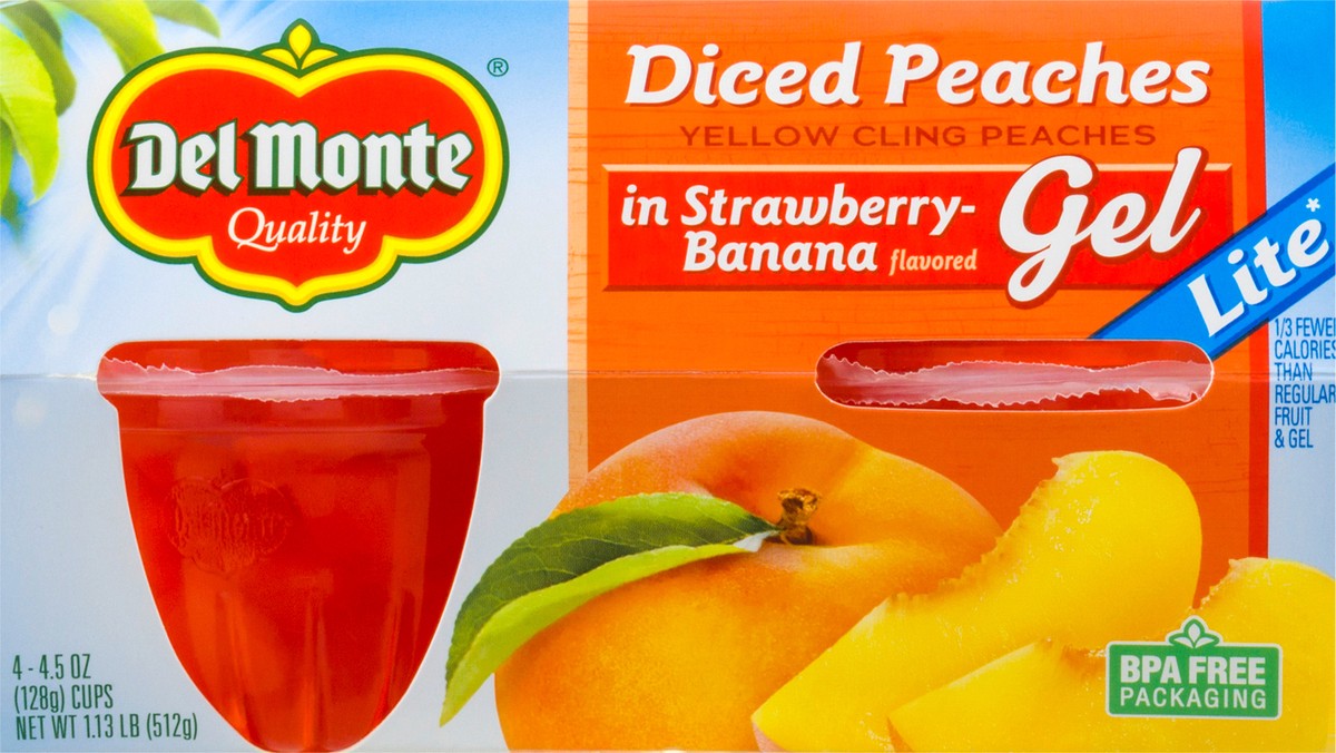 slide 2 of 12, Del Monte Lite in Strawberry Banana Flavored Gel Diced Peaches 4.5 oz, 4.5 oz