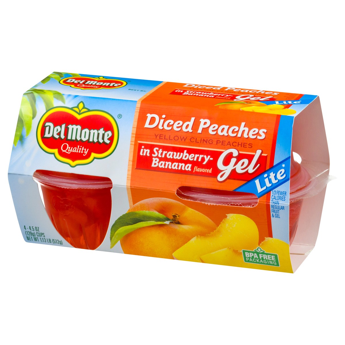 slide 6 of 12, Del Monte Lite in Strawberry Banana Flavored Gel Diced Peaches 4.5 oz, 4.5 oz