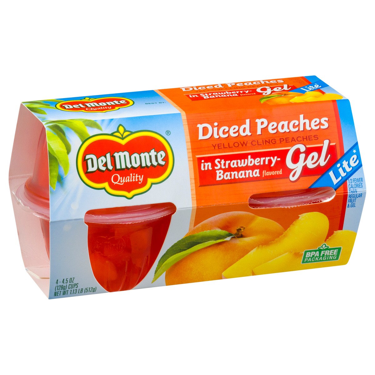 slide 9 of 12, Del Monte Lite in Strawberry Banana Flavored Gel Diced Peaches 4.5 oz, 4.5 oz