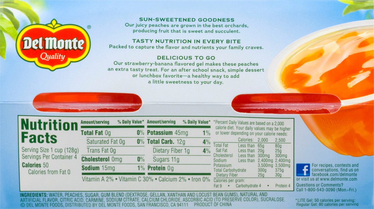 slide 12 of 12, Del Monte Lite in Strawberry Banana Flavored Gel Diced Peaches 4.5 oz, 4.5 oz