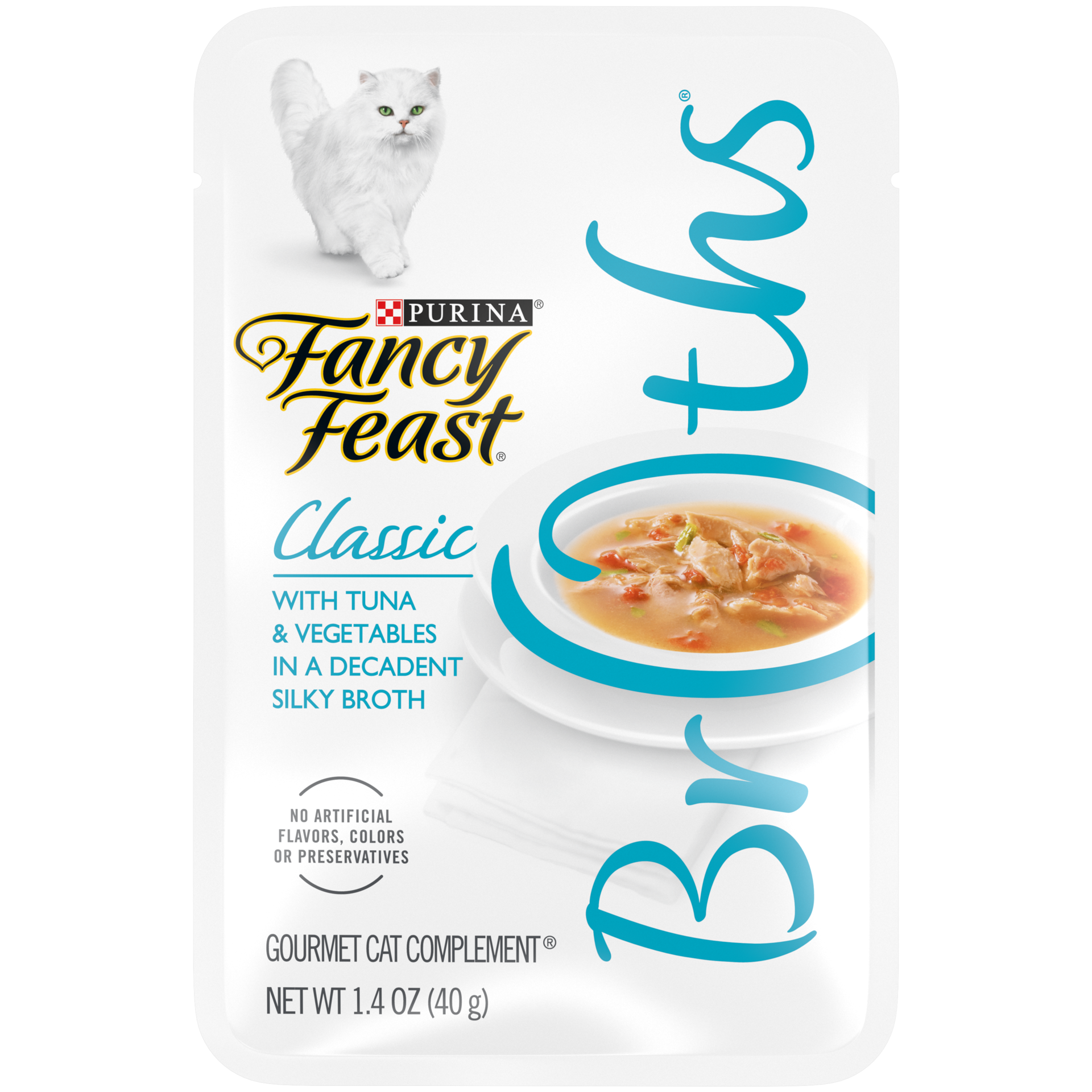 slide 1 of 2, Fancy Feast Purina Fancy Feast Grain Free, Limited Ingredient Wet Cat Food Complement, Broths Classic With Tuna - 1.4 oz. Pouch, 