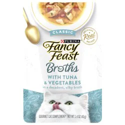 Purina Fancy Feast Lickable Wet Cat Food Broth Topper Classic Complement Tuna and Vegetable