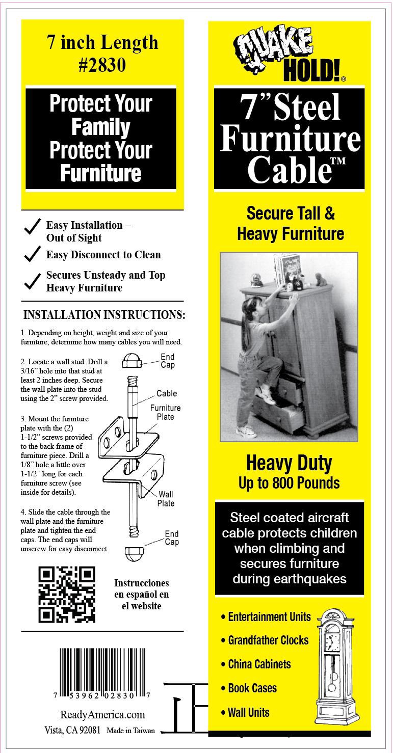 slide 2 of 6, QuakeHOLD! Secure Your Furniture with Steel Furniture Cable - Prevent Tip/Fall - Silver Finish - Easy Installation - Includes All Necessary Hardware, 1 ct