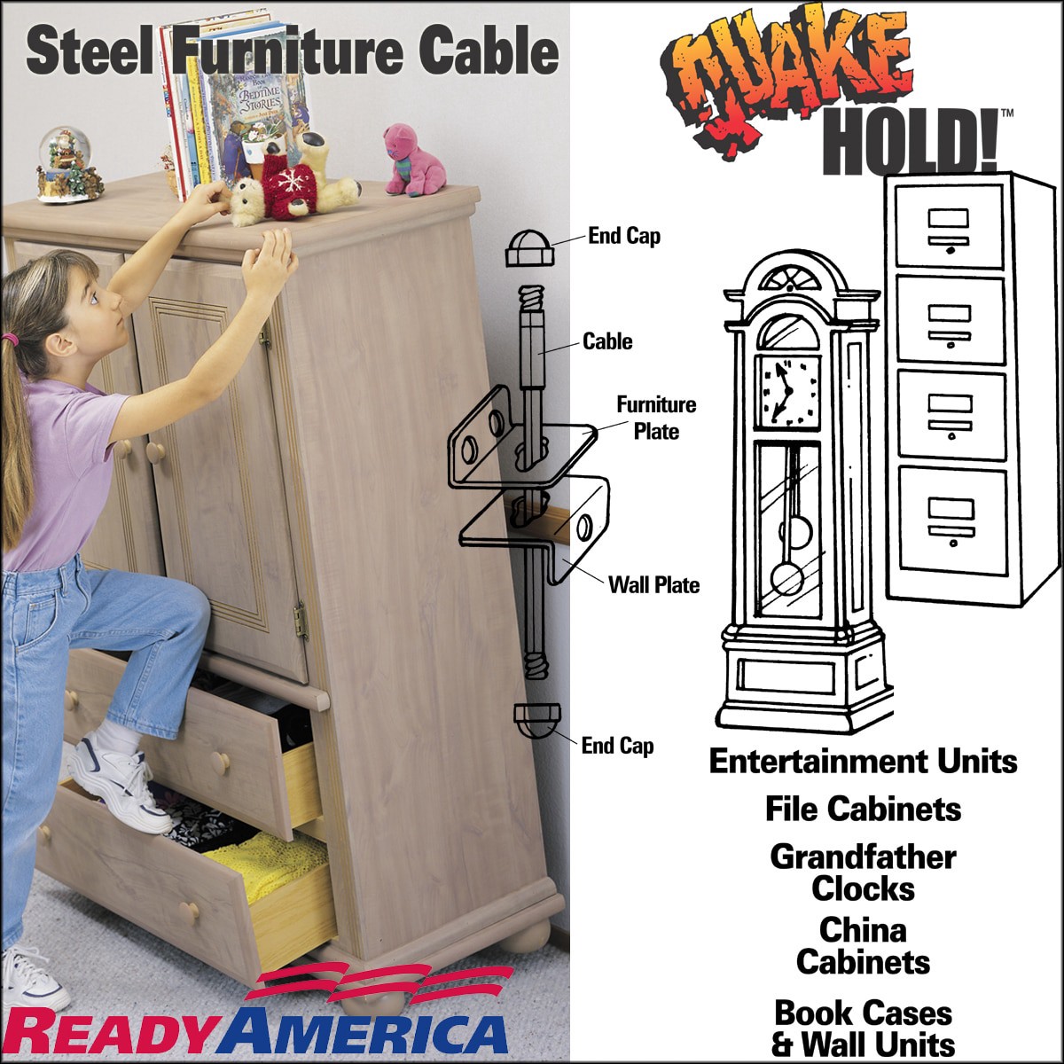 slide 5 of 6, QuakeHOLD! Secure Your Furniture with Steel Furniture Cable - Prevent Tip/Fall - Silver Finish - Easy Installation - Includes All Necessary Hardware, 1 ct