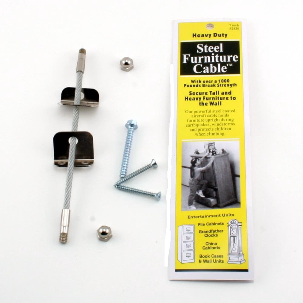 slide 1 of 6, QuakeHOLD! Secure Your Furniture with Steel Furniture Cable - Prevent Tip/Fall - Silver Finish - Easy Installation - Includes All Necessary Hardware, 1 ct