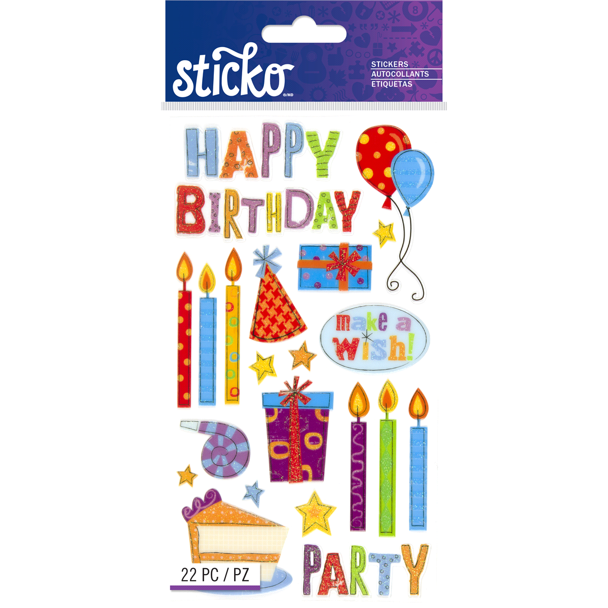 slide 1 of 1, Sticko Stickers Birthday Party, 22 ct