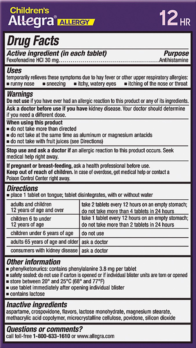 slide 7 of 9, Allegra Children's Non-Drowsy Allergy Tablets Orange Cream Flavor, 24 ct