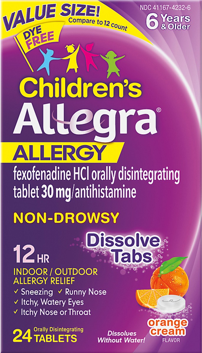 slide 5 of 9, Allegra Children's Non-Drowsy Allergy Tablets Orange Cream Flavor, 24 ct