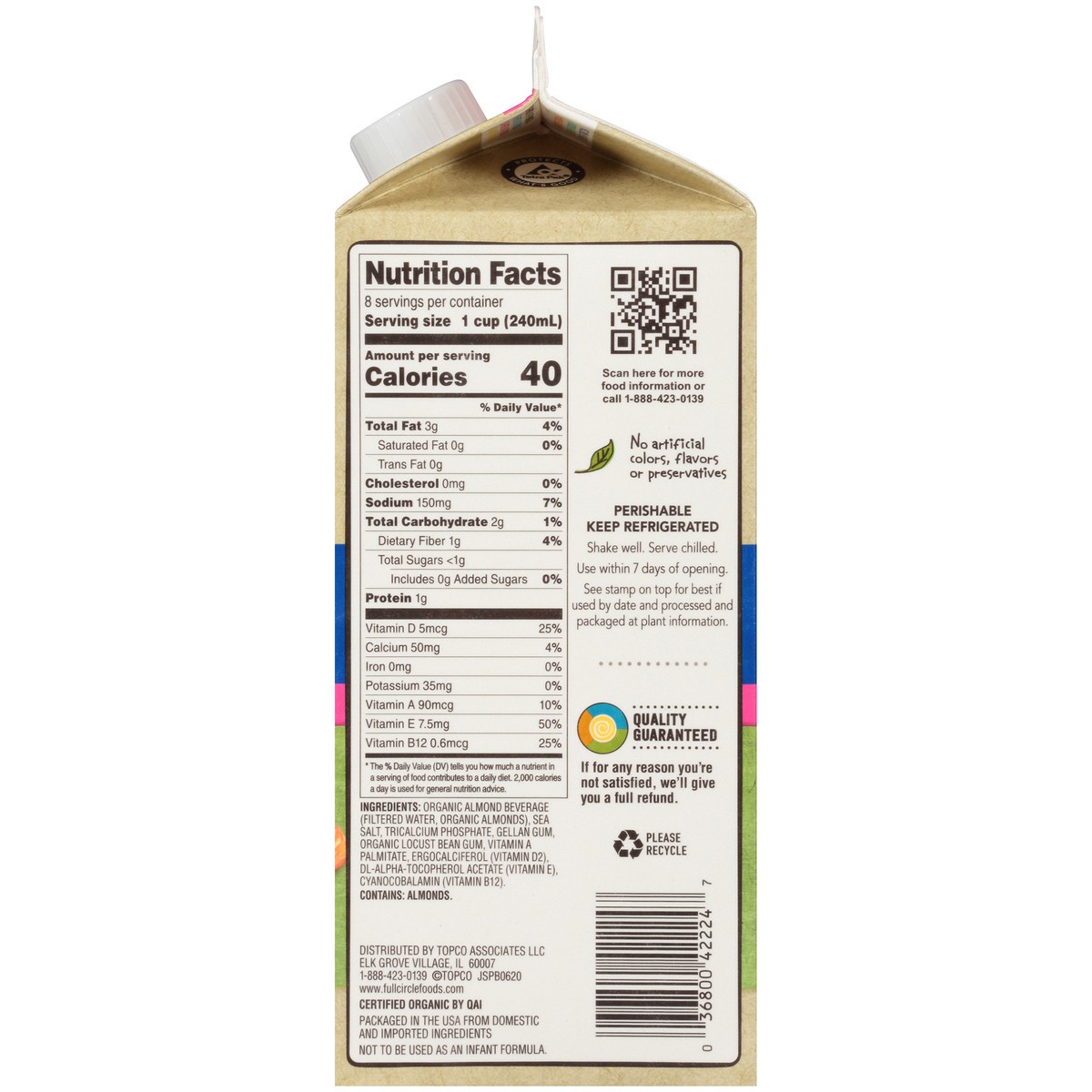 slide 3 of 9, Full Circle Market Unsweetened Original Almond Non-Dairy Beverage, 1/2 gal