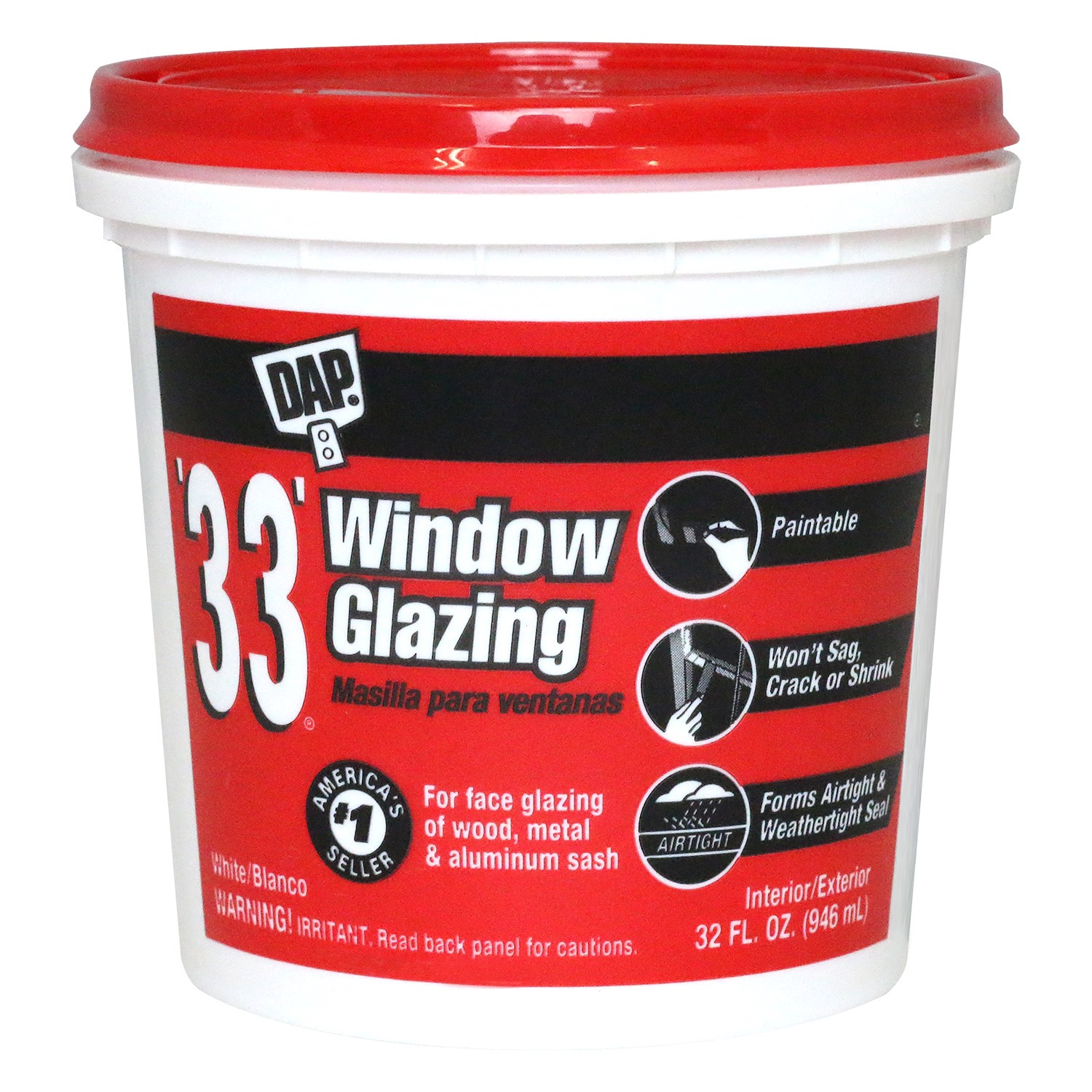 slide 1 of 6, DAP White Interior/Exterior Waterproof , Window glazing compound 32 Fluid ounce(s), 1 ct