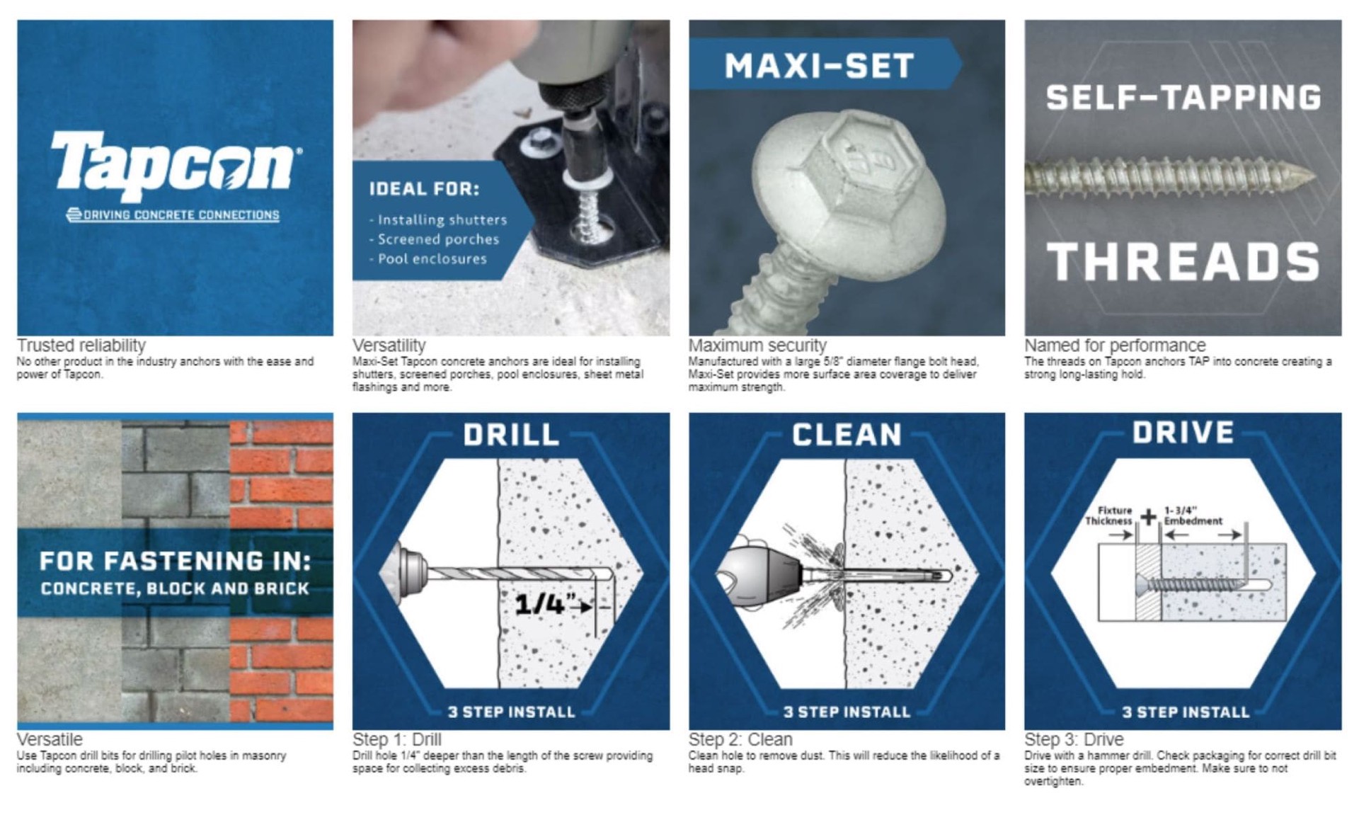 slide 3 of 6, Tapcon 1/4-in x 2-1/4-in Concrete Screw Anchors 50-Pack, 1 ct