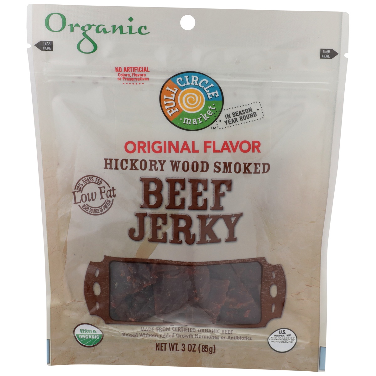 slide 1 of 1, Full Circle Market Original Flavor Hickory Wood Smoked Beef Jerky, 3 oz