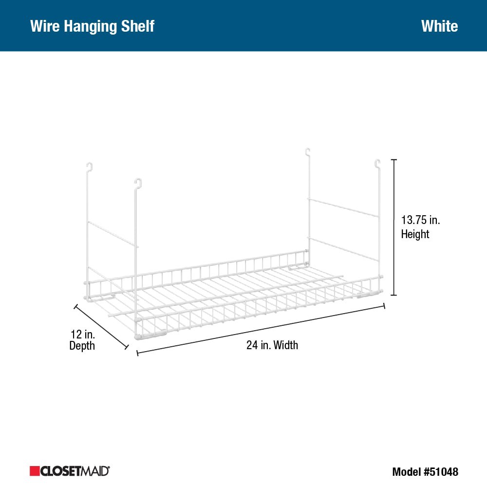 slide 4 of 4, ClosetMaid Hanging 24-in x 13.75-in x 12-in White Wire Shelf unit, 1 ct