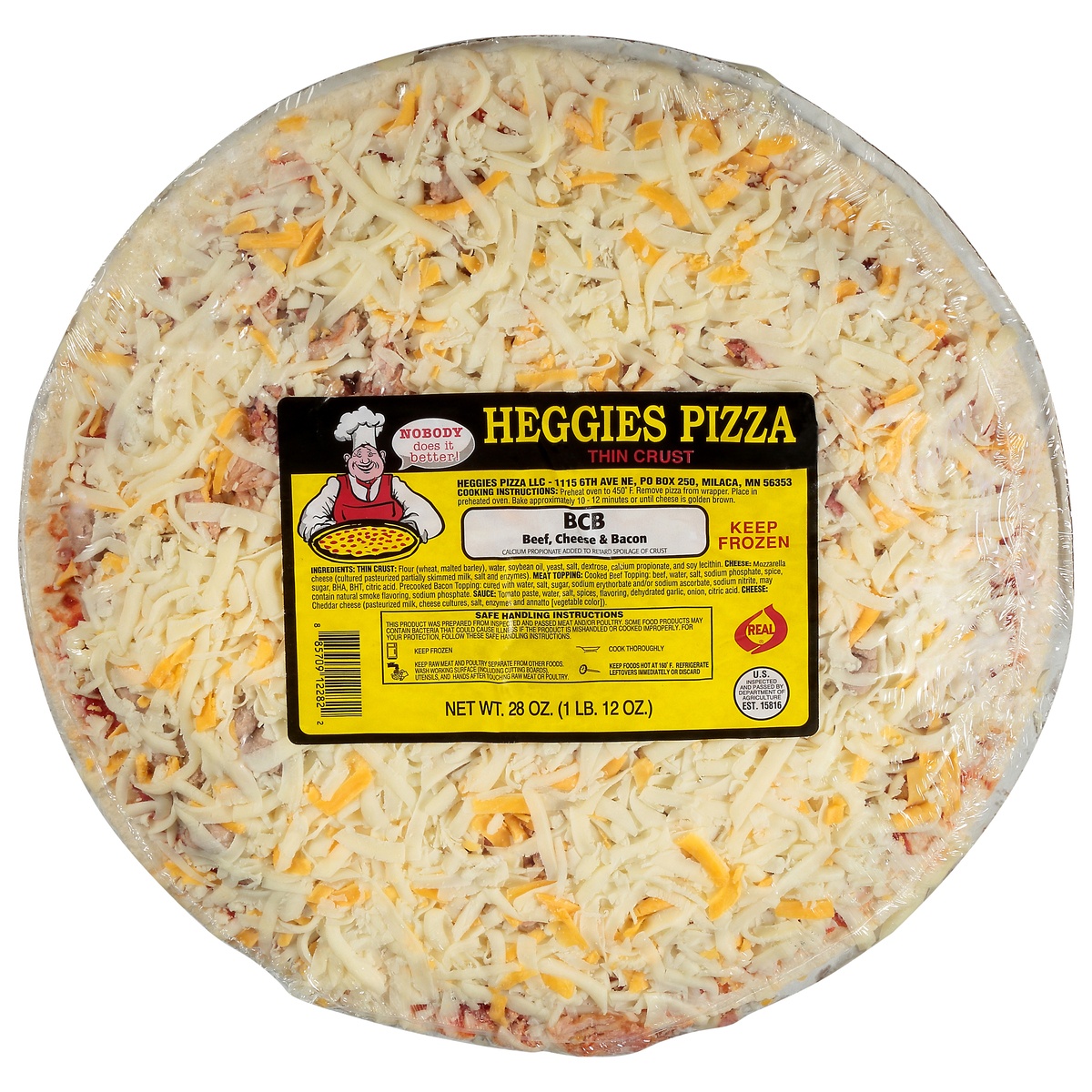 slide 11 of 11, Heggies Beef Cheese And Bacon Pizza, 28 oz