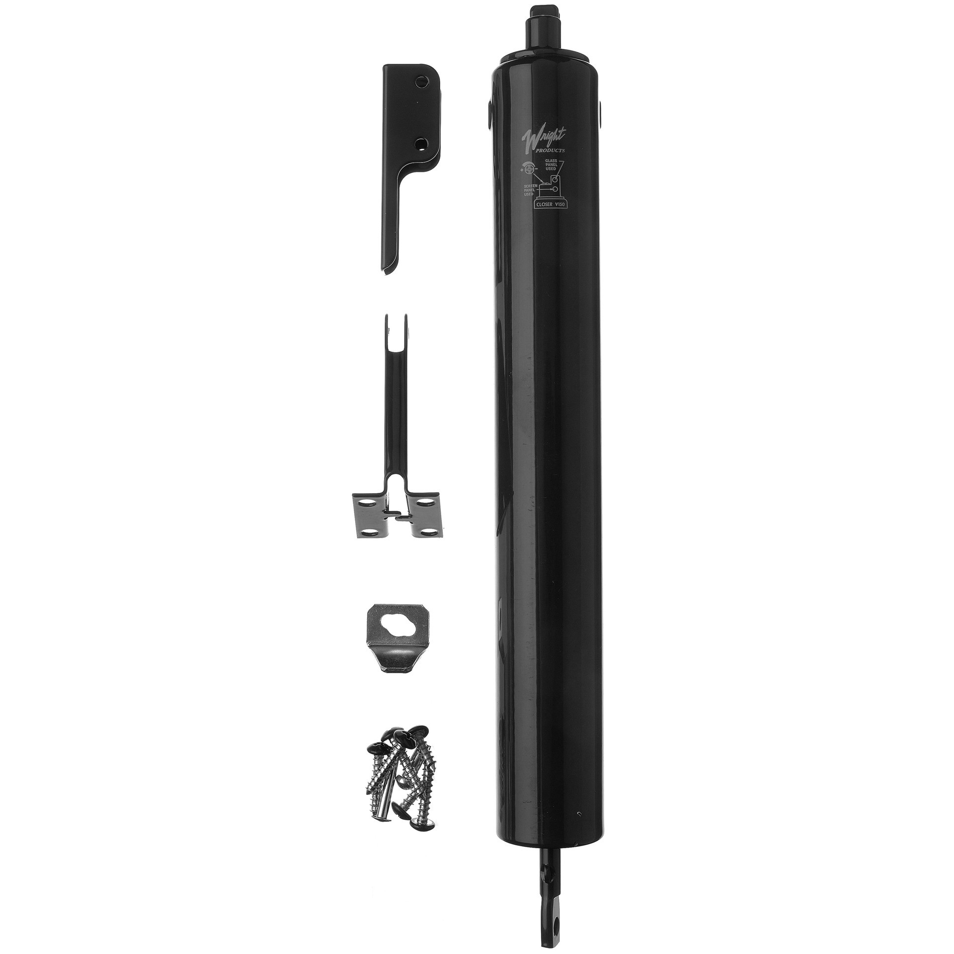 slide 4 of 6, WRIGHT PRODUCTS 12.625-in Heavy Duty Adjustable Black Aluminum Hold Open Screen/Storm door pneumatic closer, 1 ct