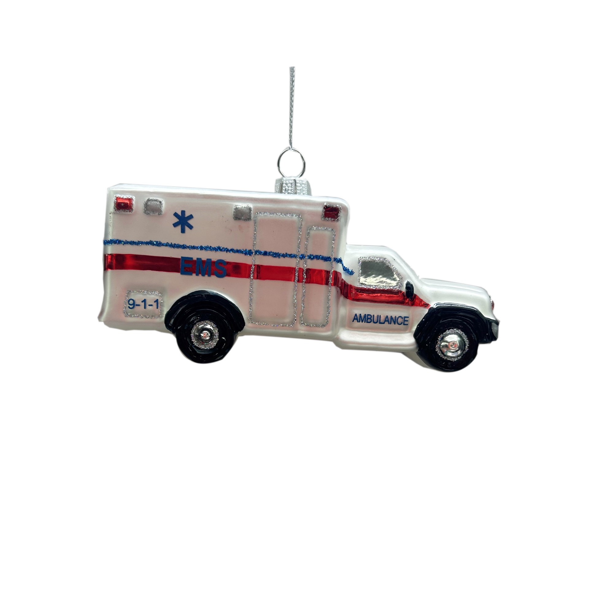 slide 2 of 2, 4.5" White Ambulance Glass Ornament By Ashland, 4.5 in x 1.5 in x 2.25 in