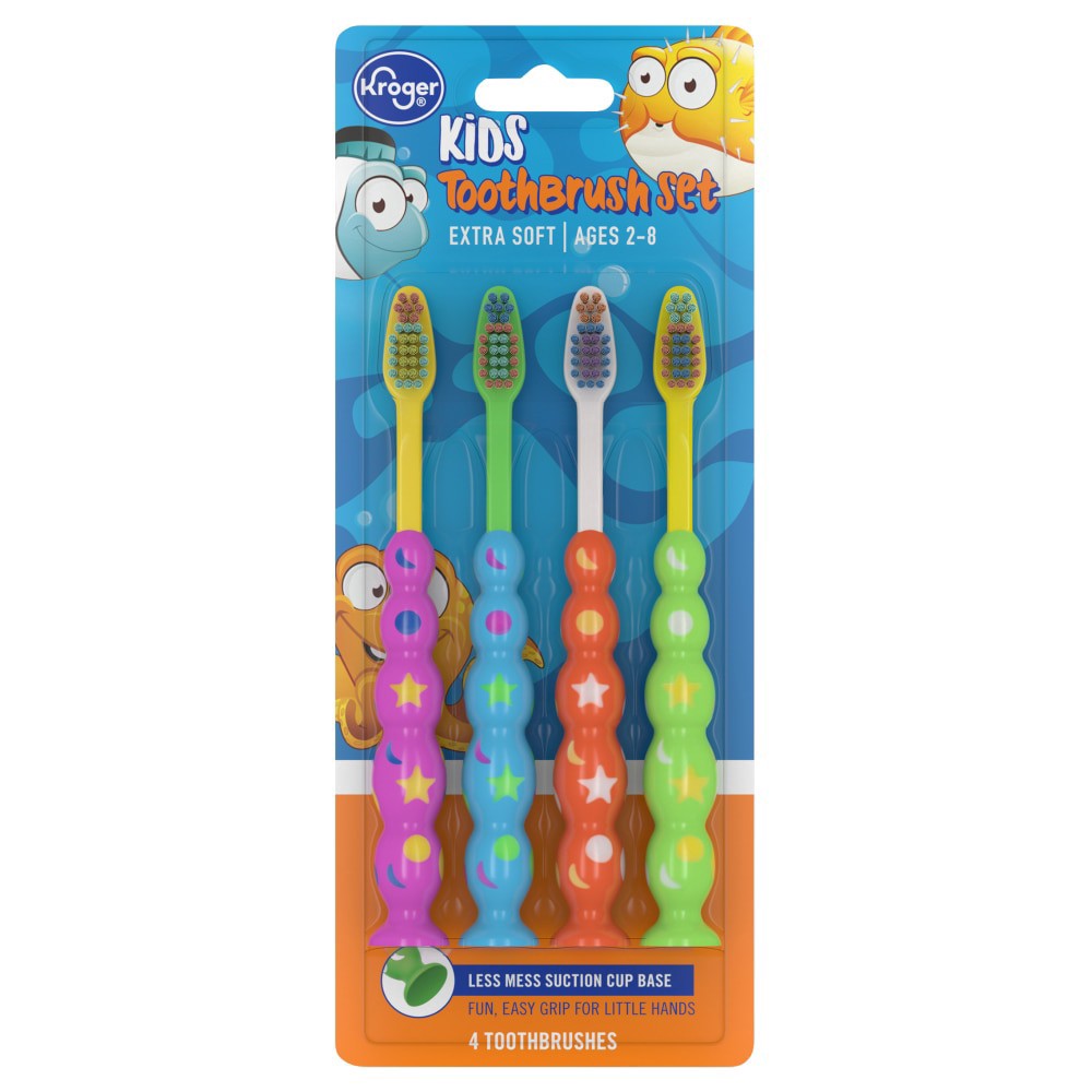 slide 1 of 1, Kroger® Kids Extra Soft Toothbrushes Suction Cup, 4 ct