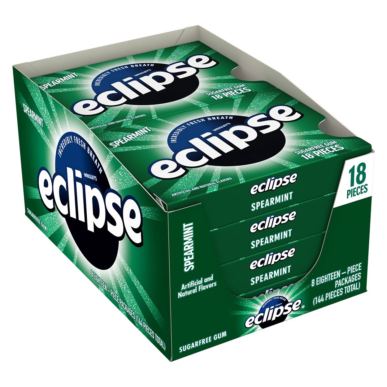 slide 1 of 5, ECLIPSE Spearmint Sugarfree Gum, 8 Packs, 144 pc