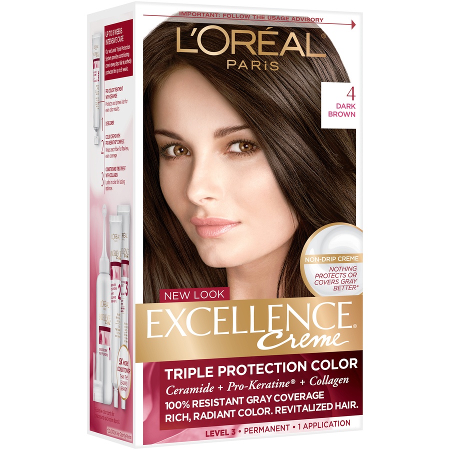 slide 7 of 7, L'Oréal Excellence Triple Protection Permanent Hair Color - 4 Dark Brown - 1 Kit, 1 ct