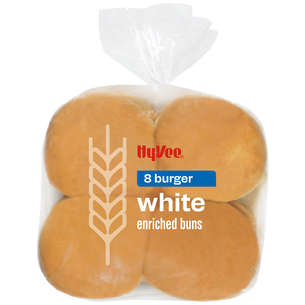 slide 1 of 1, Hy-Vee White Hamburger Buns 8 Count, 8 ct; 11 oz