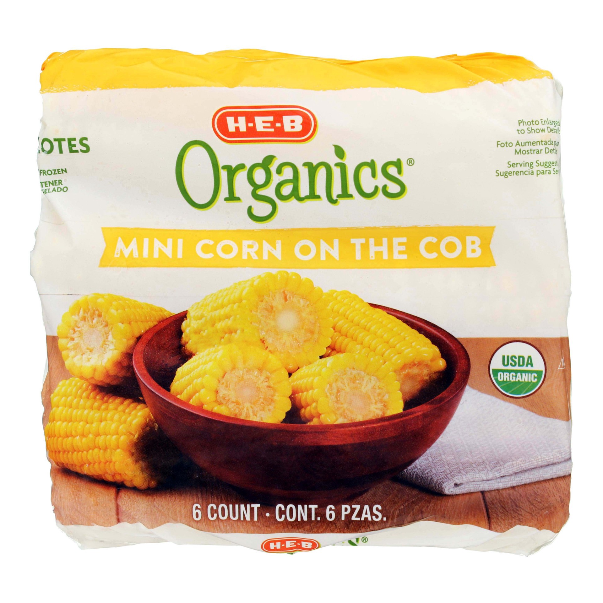 slide 1 of 1, H-E-B Organics Frozen Mini Corn on the Cob, 6 ct