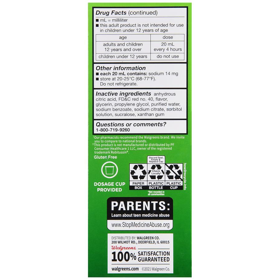 slide 5 of 5, Walgreens Tussin Cough Syrup DM Raspberry, 8 fl oz